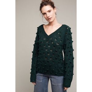Anthropologie green Pom-knit pullover sweater